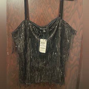 Sequin Fringe tank top with Velvet straps